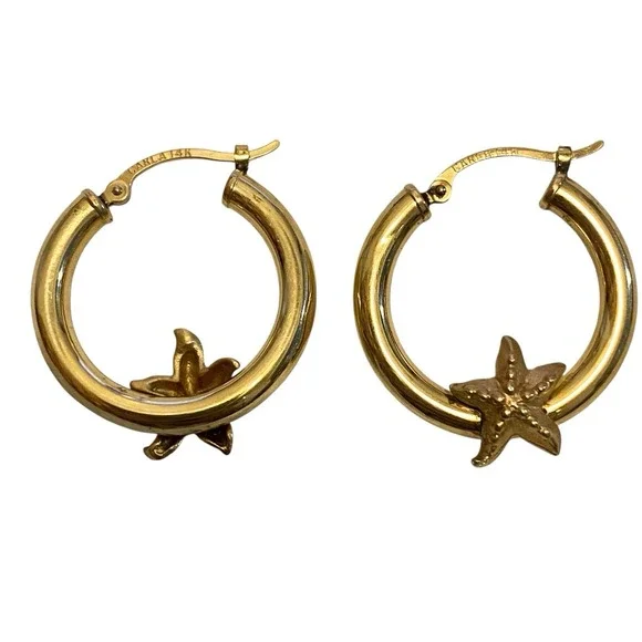 Carla 14K Yellow Gold Sea Star Starfish Hoop Earrings 2.5g